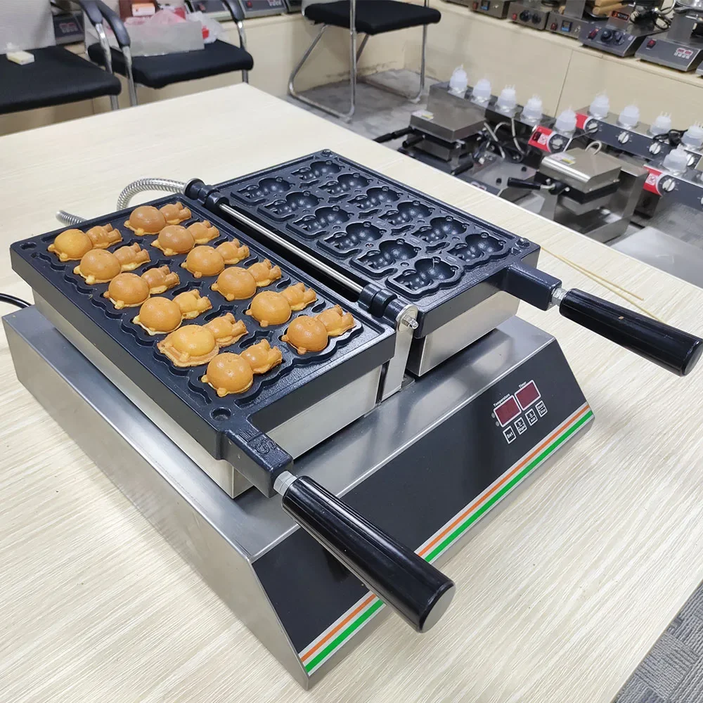 Custom Mold Rotating Waffle Maker Machine Commercial Nonstick Machine For Small Business Little Bear Shape Waffle Makers 6