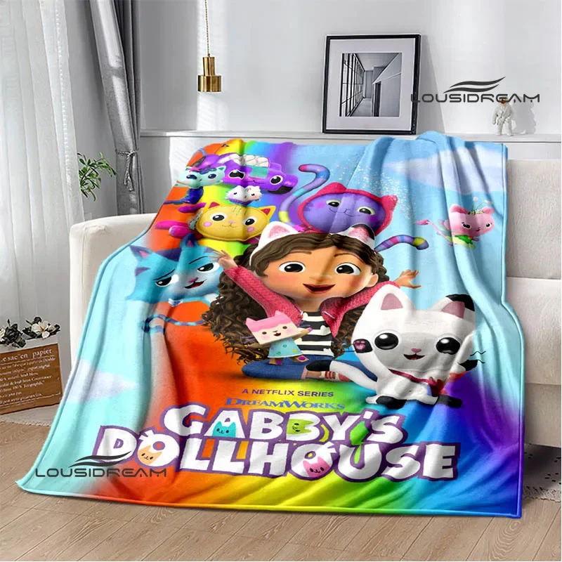 Gabby's Dollhouse Cute Anime Printed blankets Picnic blanket Flannel Warm blanket Travel Blankets bed linings Birthday Gift 6