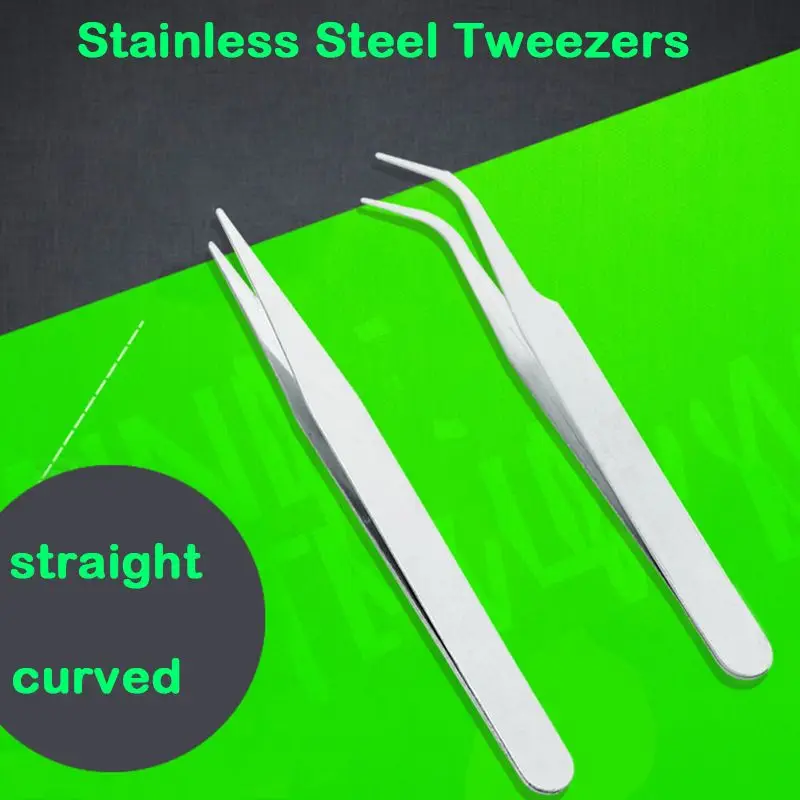 

1PC Stainless Steel Industrial Anti-Acid Tweezers Straight Curved Forceps Watchmaker Repair Tools Nail Eyebrow Repairing Tweezer