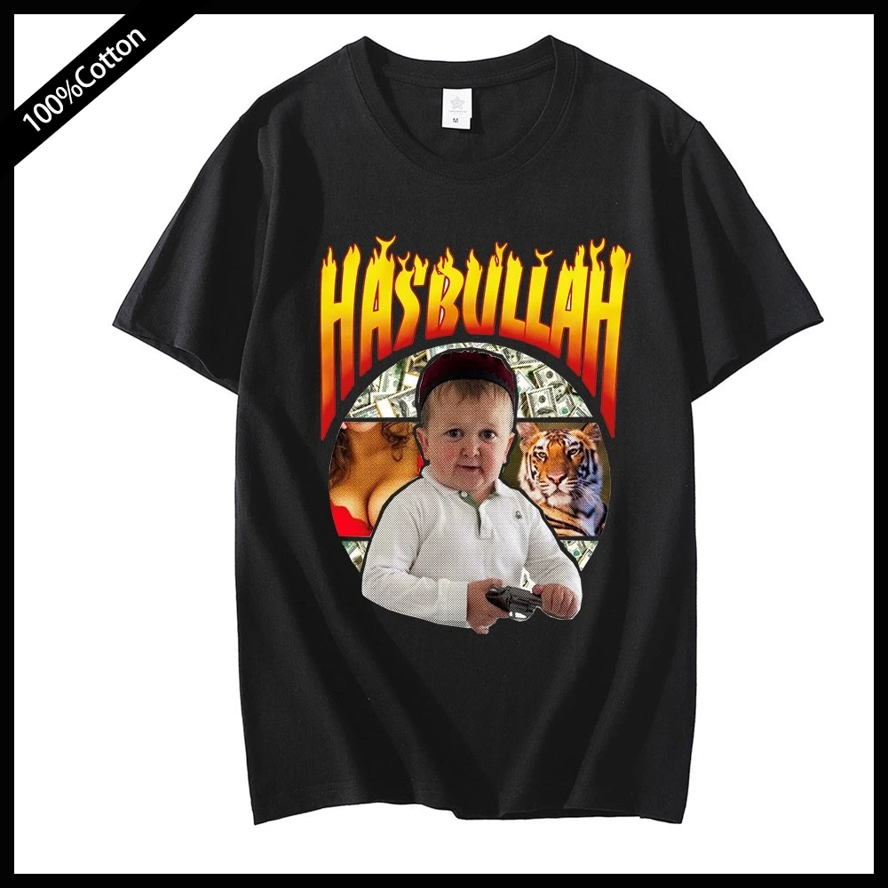 

Hot Sale Hasbulla Fighting Meme T-shirt Fan Gift Mini Khabib Blogger Tops Men Women Oversized Graphics Print Tee Camisetas