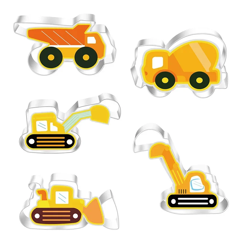 Cookie Cutter Set Stainless Steel Engineering Truck Excavator Digger Bulldozer Dump Truck Candy Biscuit Fondant Cutters Mold cookie cutter cookie mould fondant cutter