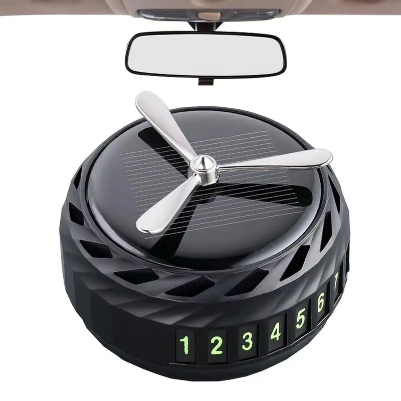 

2 In 1 Solar Car Aromatherapy Air Freshener With Wheel Shape And Temporary Stop Number Plate auto interior Dashboard Ornament