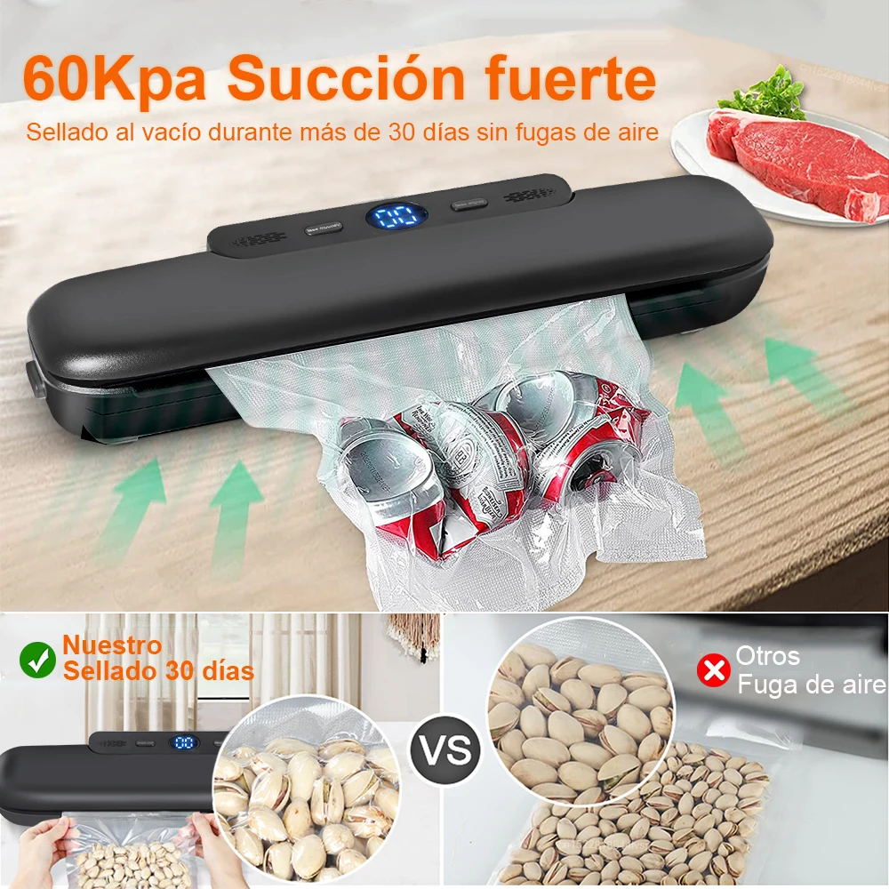 Máquina envasadora al vacío para comidad. Sellador de alimentos automático.  Incluye 10 bolsas. Envío desde España - AliExpress