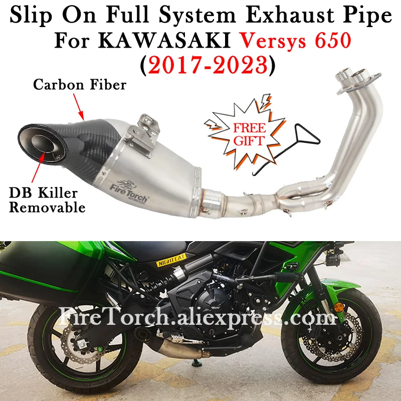 Slip On For KAWASAKI Versys 650 Versys650 2017 - 2022 2023 Full System Motorcycle Exhaust Escape Moto Modify Muffler DB Killer