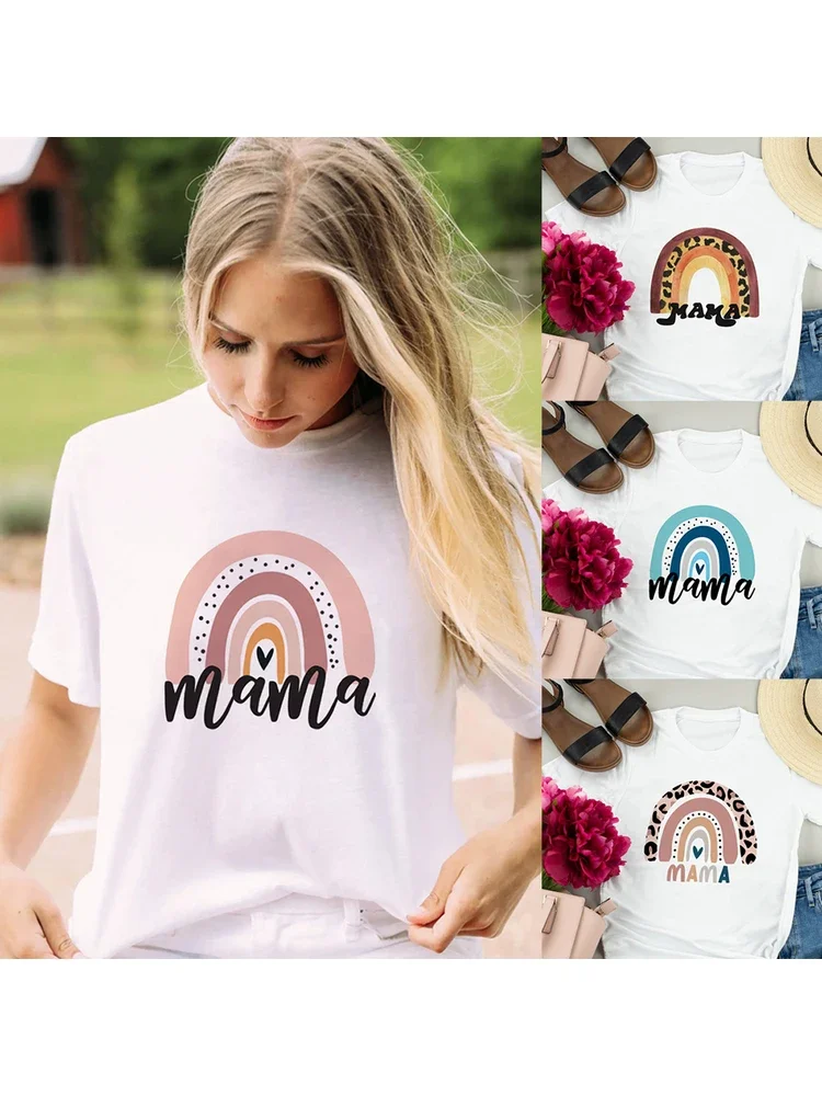 

Rainbow Mama Print Graphic Women Short Sleeve T Shirts Harajuku Mom Life Tees Vintage Streetwear T-shirt Camisetas Mujer Hipster