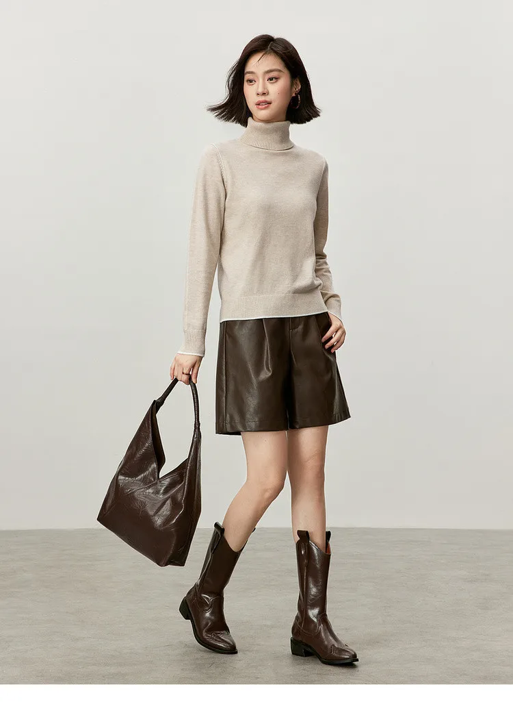 Turtleneck Sweater oats    Women’s wool blend long sleeves pullover knitted Tops for woman Winter soft warm Jumpers Womens sweaters in beige  #W43E56257