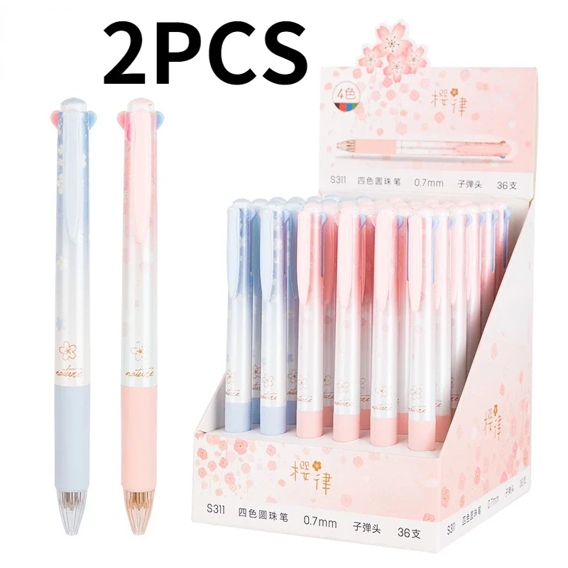 2PCS Press-type 4-color Ballpoint Pen Bullet Signature Pen Office Stationery Student Hand Account Test Ballpoint Pen 2pcs multimeter spring test probe tip insulated test hook wire connector 128mm digital multimeter needle tip tester