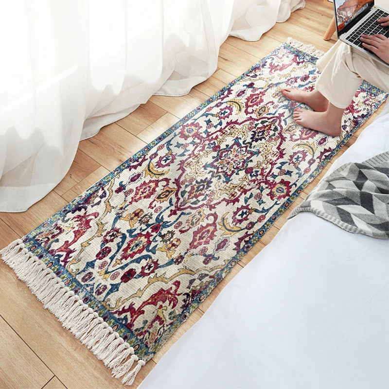 

Tassel Carpet Mats Living Room Decor Bohemia Carpets Retro Rug for Bedroom Bedside Coffee Table Floor Mat Entrance Doormat ковер