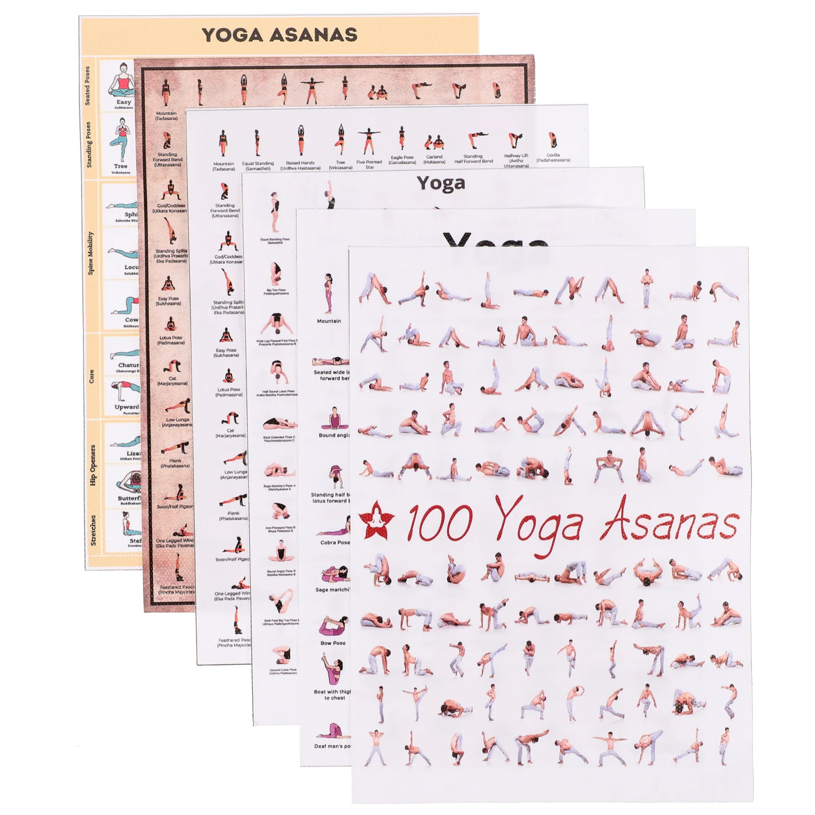 

6 Pcs Yoga Poster Gym Posters Canvas Wall Decor Home Stretching Exercise Vintage