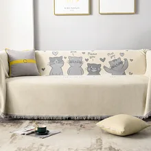 Funda de sofá de chenilla gruesa con estampado de gato, cubierta completa con borlas, colcha, manta antiarañazos, toalla de sofá