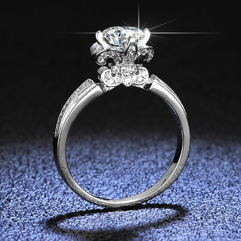 Luxusní coronal koruna design PT950 platina prsten kolo 1 karát moissanite diamant kroužky pro ženy nevěsta svatební šperků