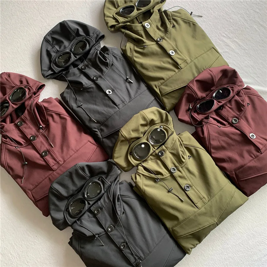 

Men's Autumn Winter Windproof Fleece Jacket CP Brand Glasses Hooded Sweater Korean Loose Fitting Youth Trend Coat Male Hoodie