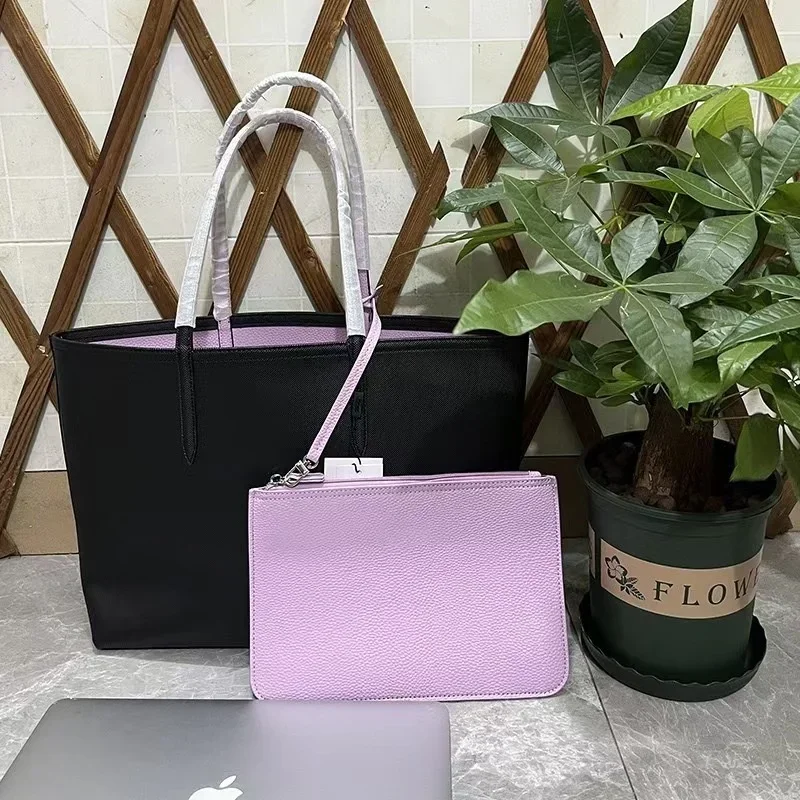Large Capacity Fashionable Simplistic French Crocodile Ladies Shoulder Bag Double Sided Color Block Handbag Tote Bag