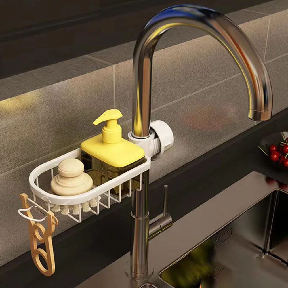 Drain Hanger Kitchen Faucet Rack Adjustment Anti-corrosion Bathroom Storage Organizer Hollow Design Metal For 2-3cm Faucets 3