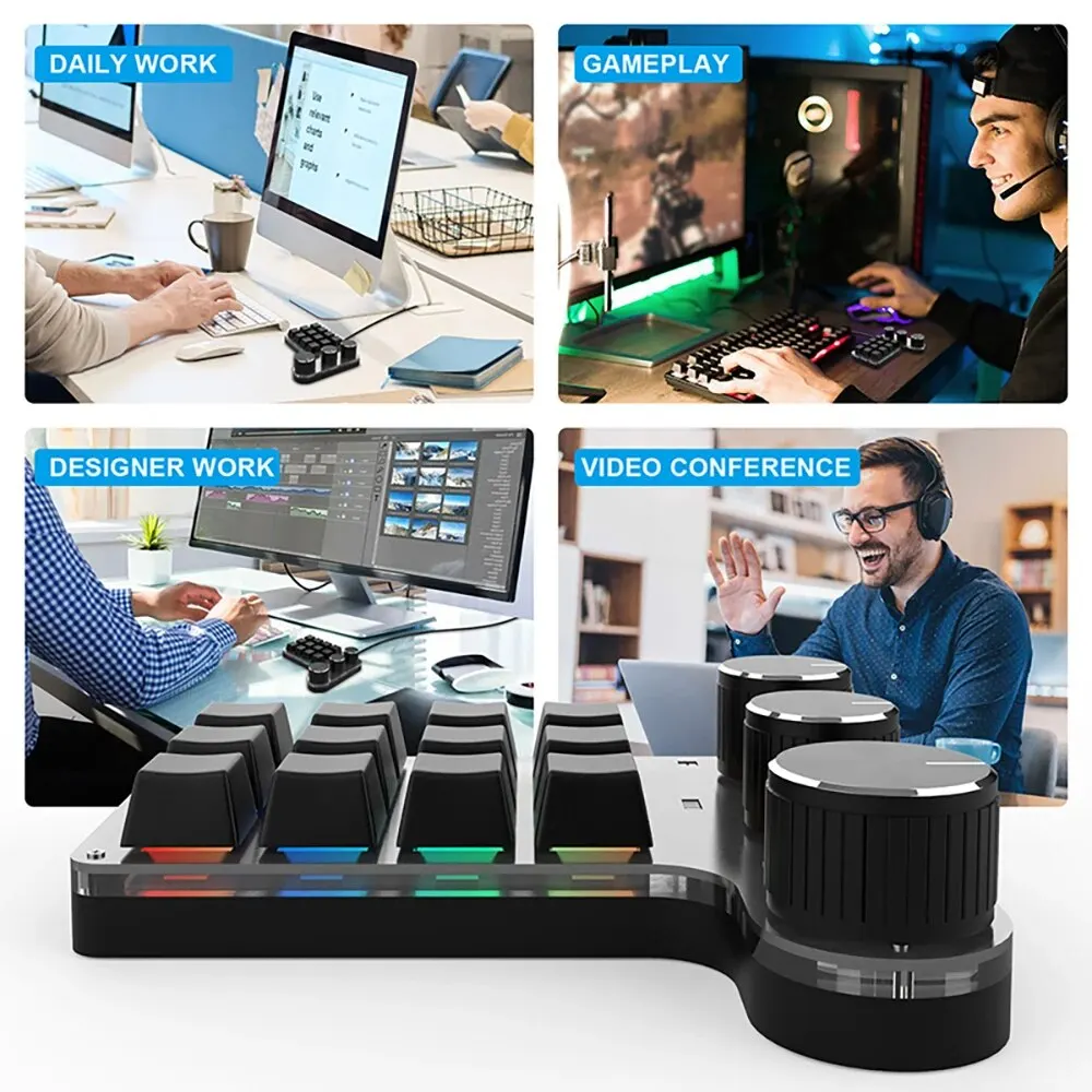 블루투스 프로그래밍 매크로 커스텀 키보드, RGB 12 키 복사 붙여넣기 포토샵 게이밍 키패드, 기계식 핫스왑 매크로패드, 3 노브