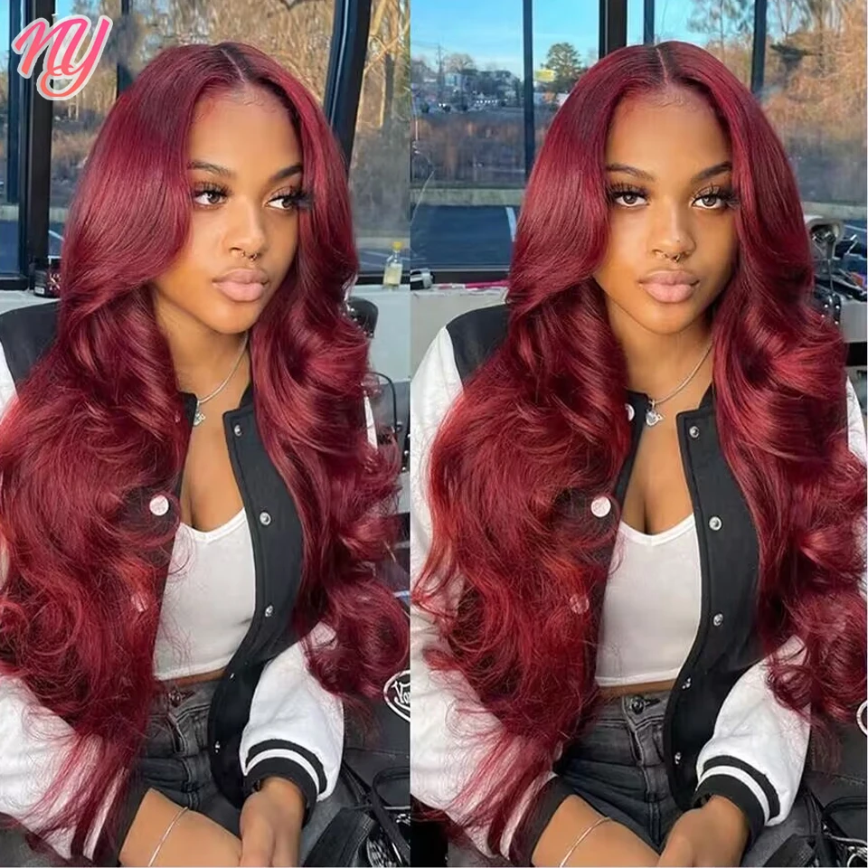 99J Burgundy Body Wave Wigs Human Hair Lace Frontal Wigs 13x4 Transparant HD Lace Front Wig 32 34inch Red 5X5 Lace Closure Wig