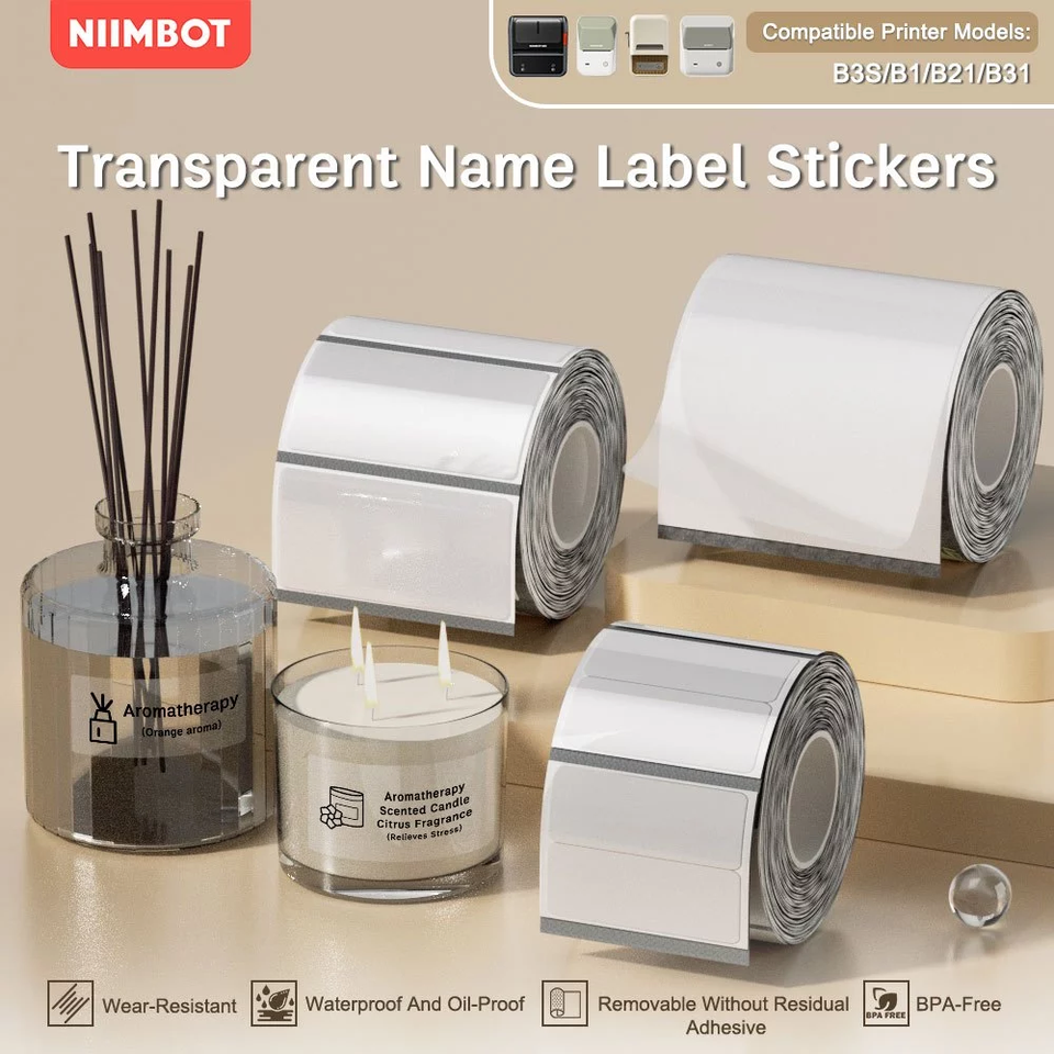 NIIMBOT B21/B1/B3s Transparent Label Printing Paper Name Sticker Waterproof Circle/square Thermal Label paper