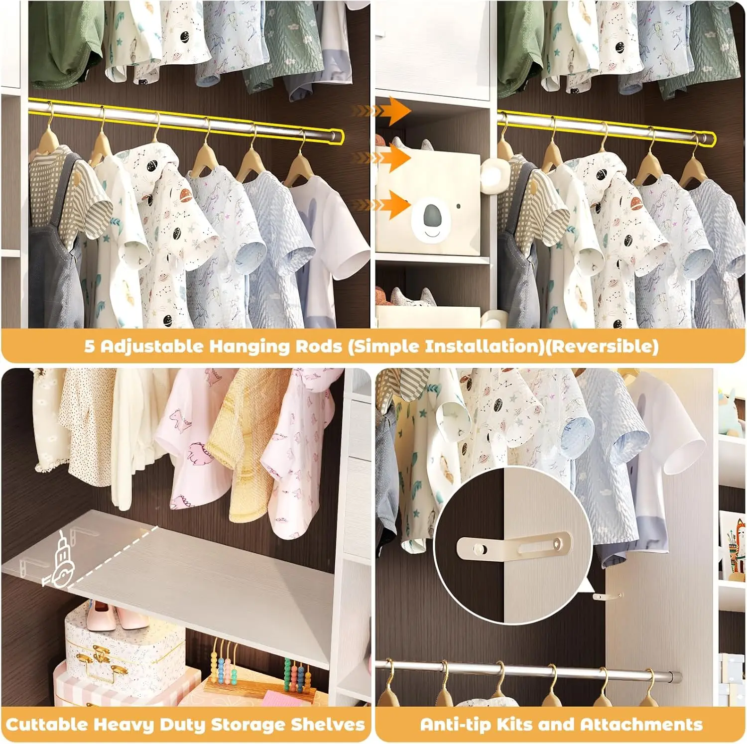 Closet System - 4.75-8FT Closet Organizer System with Wooden Drawers & Cube Storage Organizer, Up To 96" Closet Systems for 6