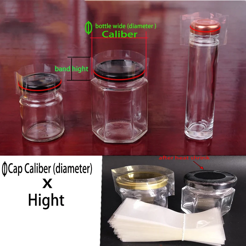 thumbnail image 1 of Lote de 400 unidades de fundas de PVC transparentes para envolver botellas de vidrio, tapas de frascos, bandas de sellado en caliente (diámetro x altura), 1 of 5