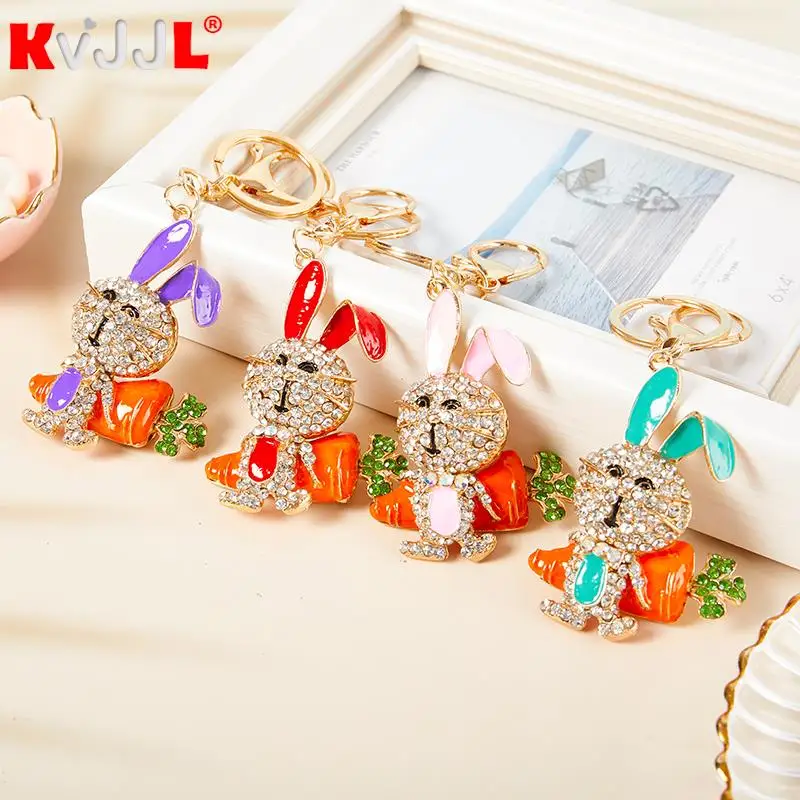 Fashion Enamel Rabbit Keychain Inlaid Diamond Bunny Key Ring 2023 New