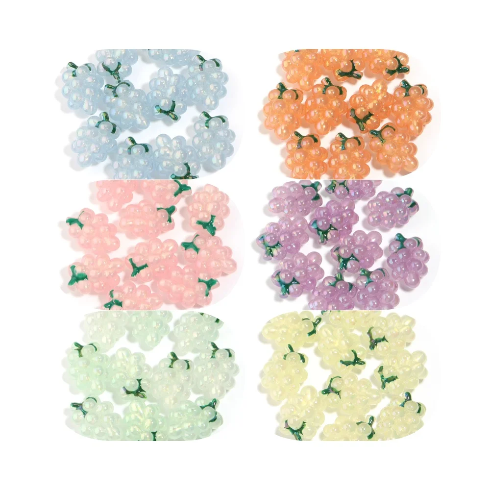 10 개/몫 20x30mm 3D 포도 과일 아크릴 비즈 여러 가지 빛깔의 큰 구멍 루즈..