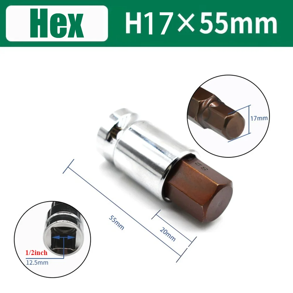 1/2 Zoll Sechskant-Bit-Adapter S2 Sechskant-Bits Inbusschlüssel für Drehmomentschlüssel Ratschenschlüssel H3 H4 H5 H6 H7 H8 H9 H10 H12 H14 H17 – Detail 7