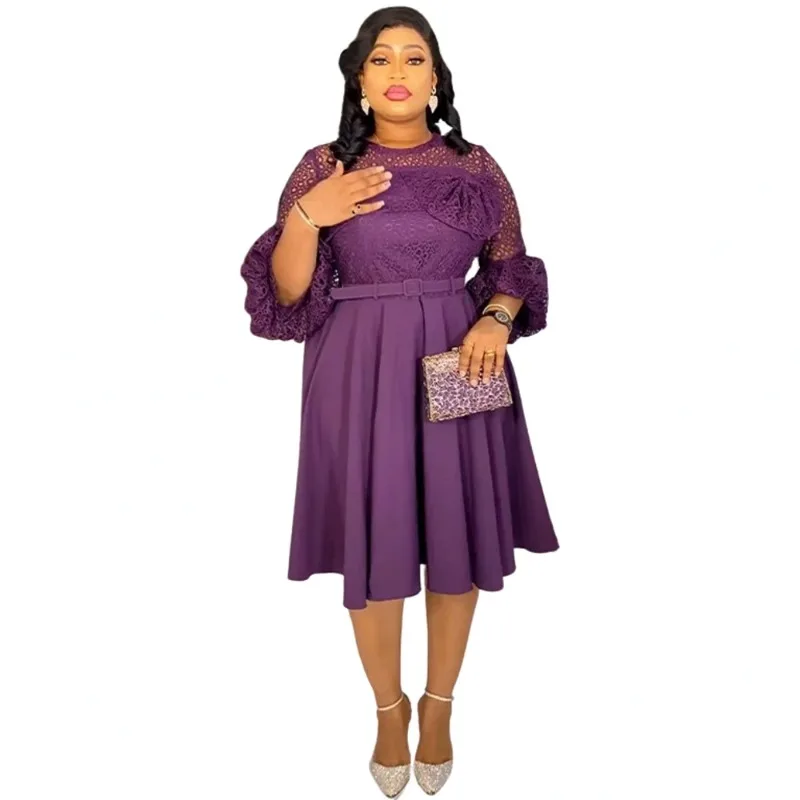 

Lace African Dress For Women Summer Fashion Dashiki Pleated Vestidos 2024 Spring New Robe Elegant African Party Midi Dress