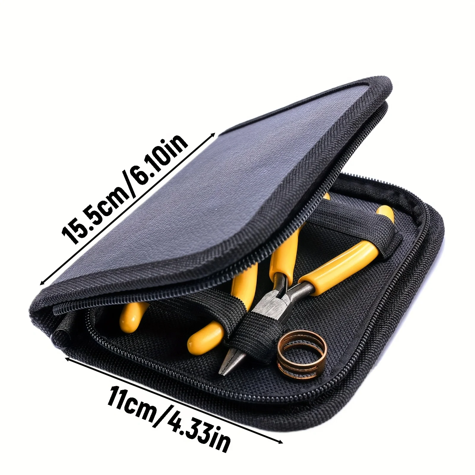 1 set of  yellow jewelry making tool set, DIY handmade tool bag including hand pliers, scissors, tweezers, jump ring opener - 5