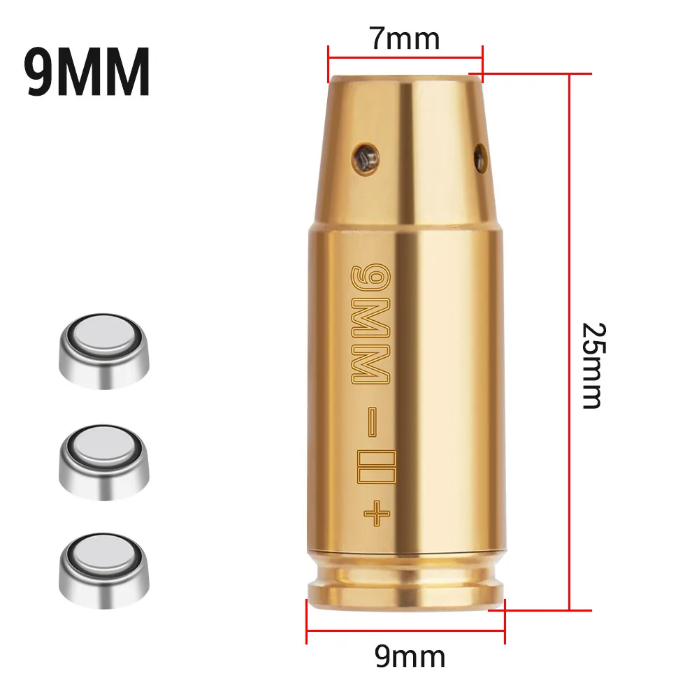 9mm Red Dot Laser Brass Boresight CAL Cartridge Barrel Bore Sighter for Hunting Gun Scope Adjustment Rifle Pistol Shotgun