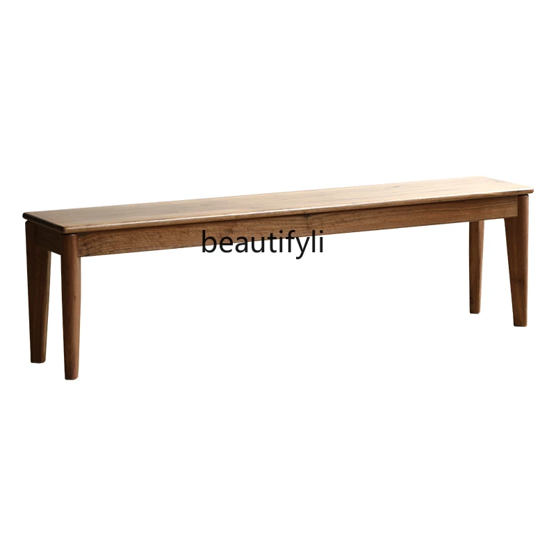 

Nordic Solid Wood Black Walnut Bench Modern Minimalist Dining Stool Bedroom Bed End Stool Nordic Dining Stool furniture