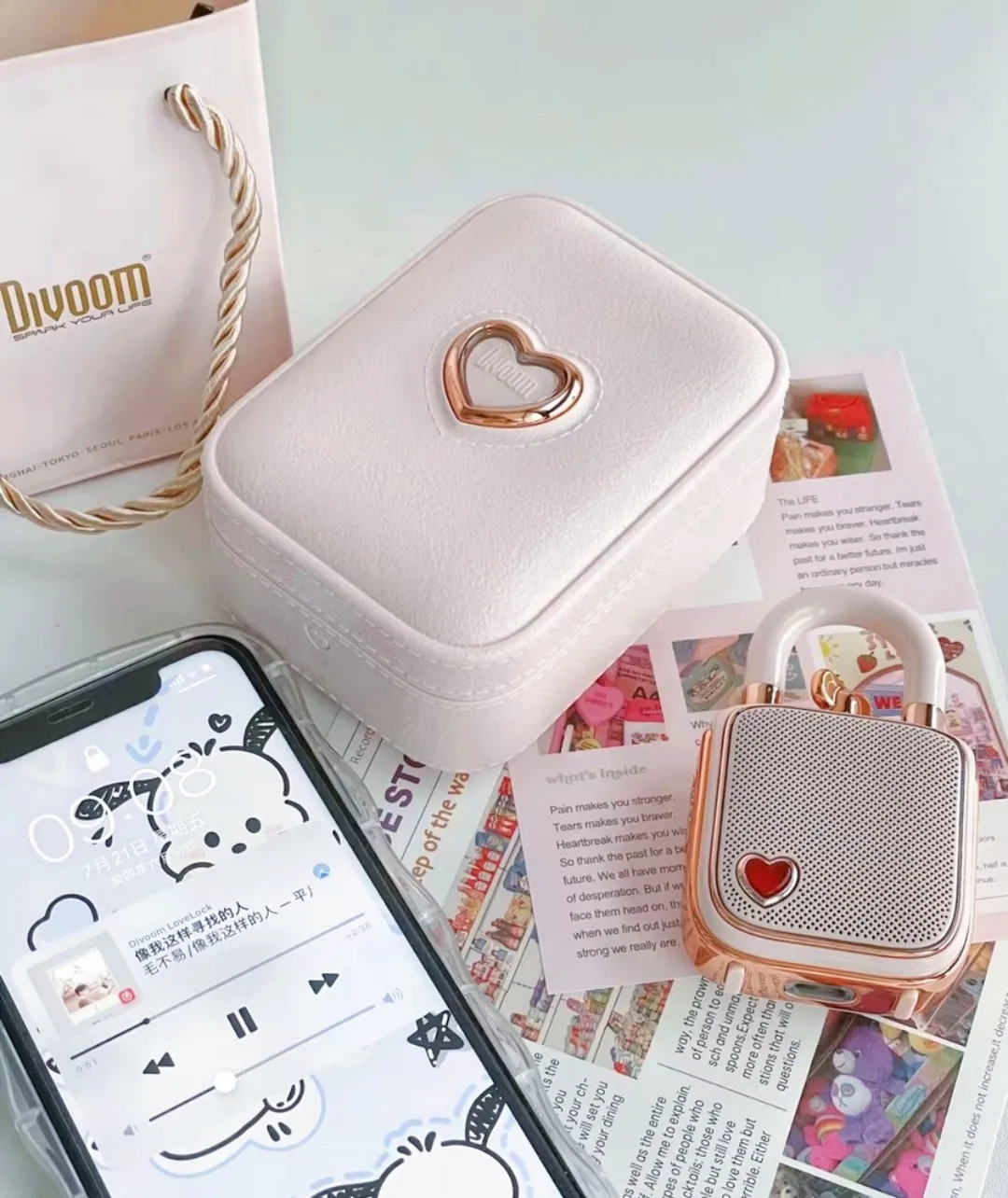 Divoom Love Lock Bluetooth Wireless Speaker Pink TWS Mini Music Player Valentine's Day Confession Phonograph Recorder images - 6