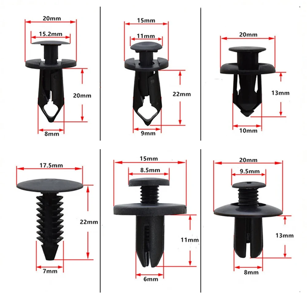 190 Clips De Fixation Auto Universels - 6 Tailles, Plastique Noir - Pour Tableau De Bord, Pare-chocs, Garnitures