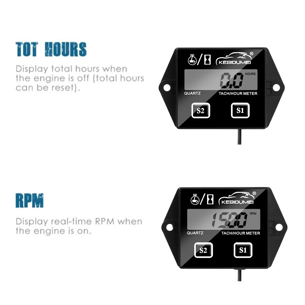 Digital Engine Tach Hour Meter Tachometer Gauge Engine RPM LCD Display For Motorcycle Motor Stroke Car Boat tachometer gauge engine tachometer tachometer meter engine hour meter
