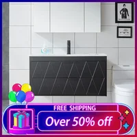 36" Bathroom Vanities Cabinet with Sink Combo, Wall Mounted Floating Cabinet W/Decor Line, Soft-Close System,2 Extra Big Drawers 1