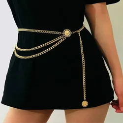 Women's Stylish Gold & Silver Metal Chain Belt with Chunky Fringe and Crystal Accents - 1pc (Gold)
