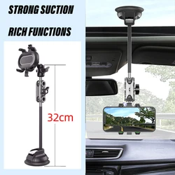 Enhanced Car Video Mount with 360° Rotating Arm and Strong Suction for Windshield/Dashboard - Anti - Shock Design for Seamless Live Streaming (Long)