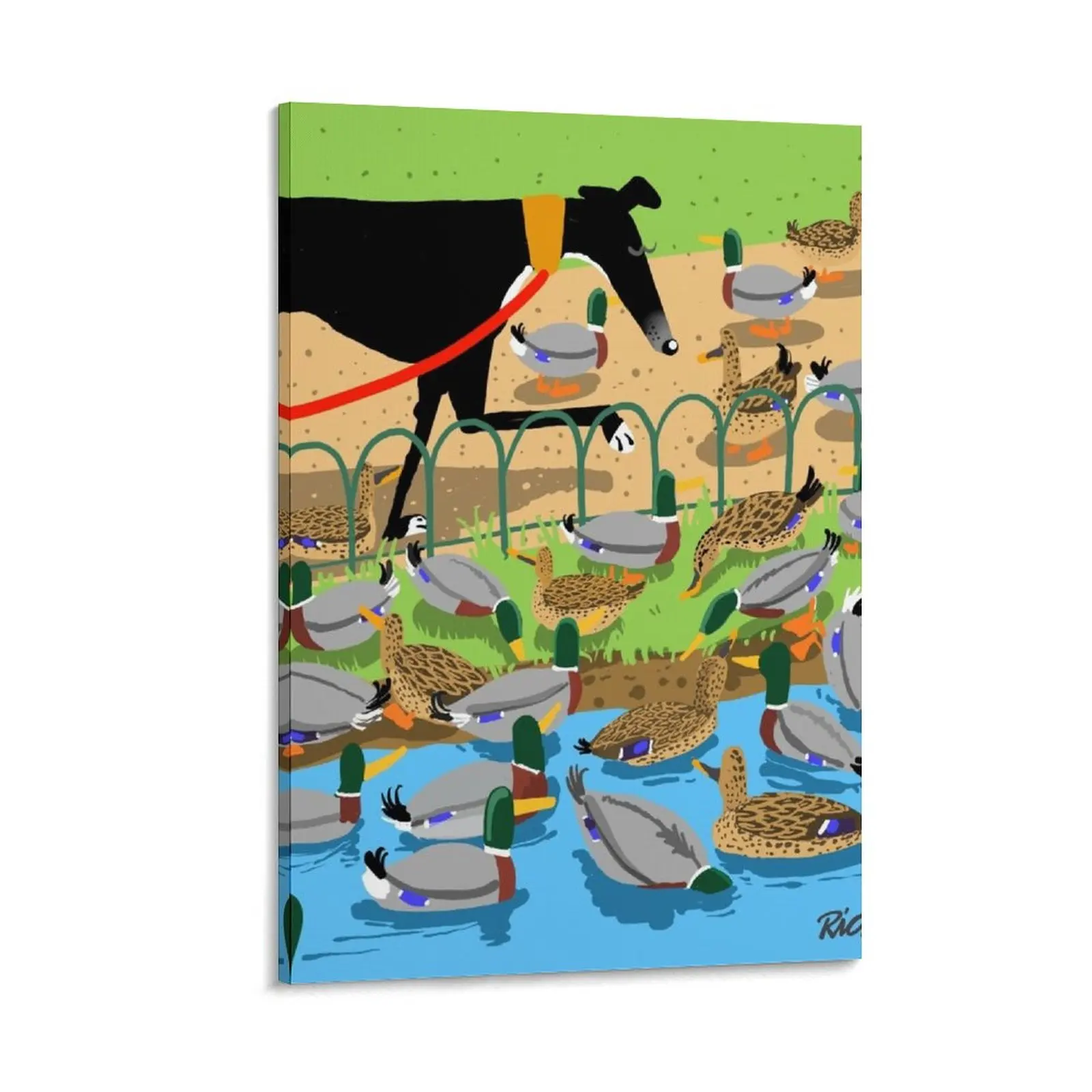 

Hound Unperturbed by Ducks Canvas Painting aesthetic room Bedroom deco