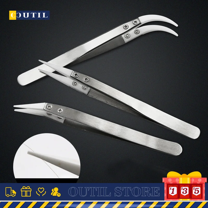 

Зажимной керамический пинцет с ручкой из нержавеющей стали, белый керамический пинцет с прямой головкой на локтях, высокая температура и коррозия