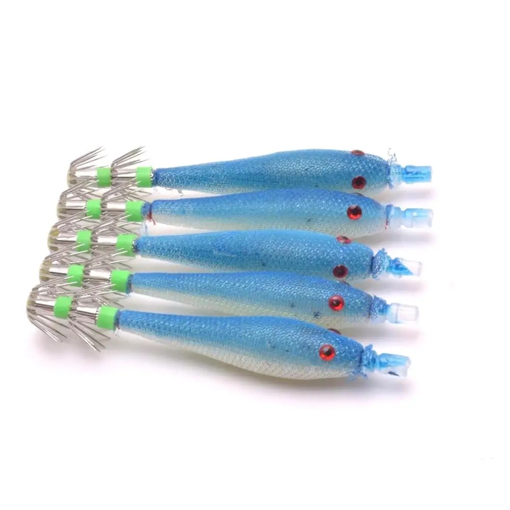 Luminous Squid Fishing Bait Set with Stainless Steel Hooks (5-Pack)