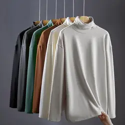 Winter Men Turtleneck Base Top Long Sleeves Knitted Pullover Keep Warm Double Collar Elastic Anti-pilling Men Base T-shirt