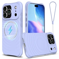Magnetic Soft TPU Liquid Silicone Strap Case with Microfiber Lining - iPhone 17 Pro (Purple)