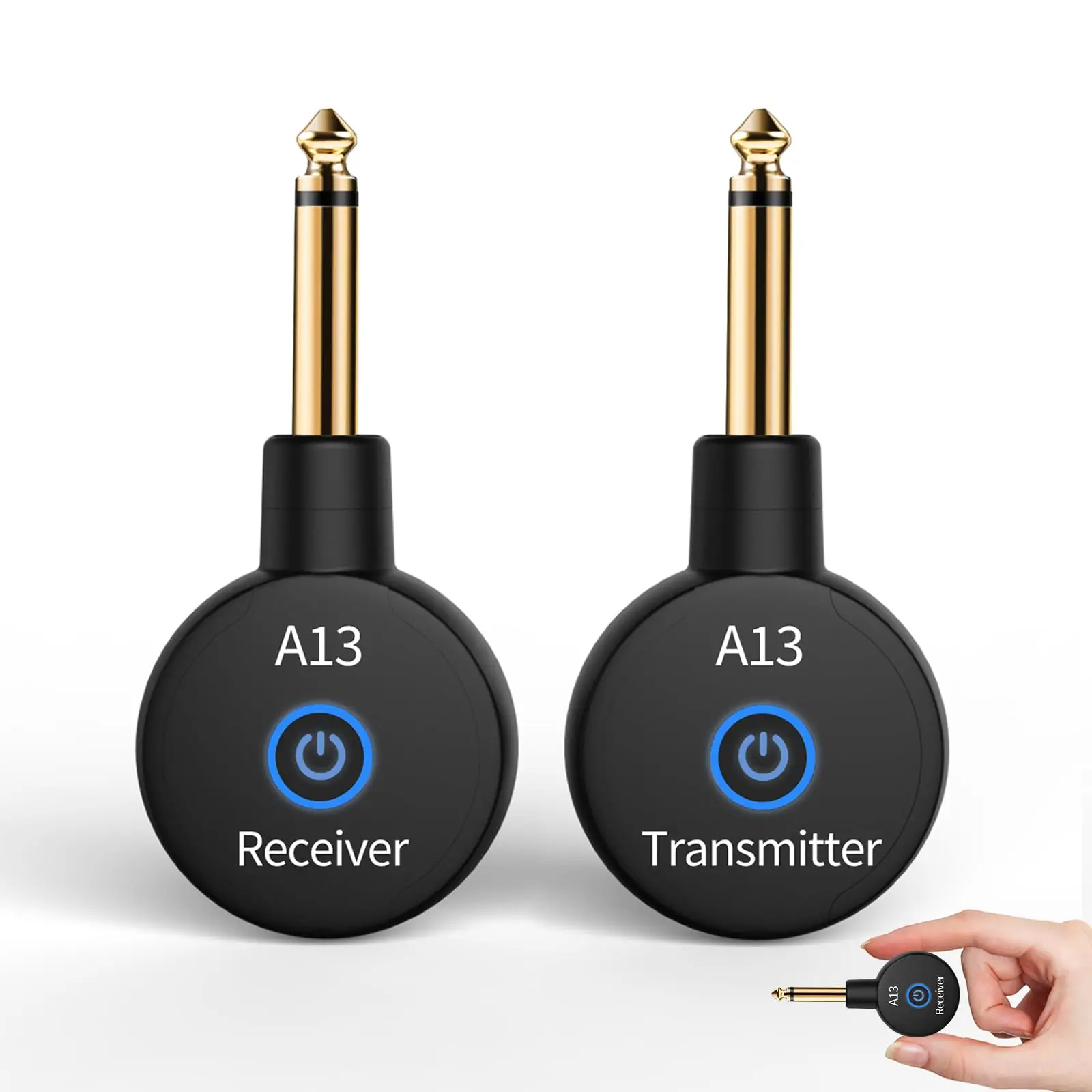 A13 Wireless Guitar System 2.4GHz Transmitter Receiver for Electric/Acoustic Bass Guitar, Rechargeable Li-Battery, Plug & Play W