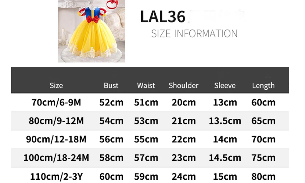 Schneewittchen Baby Mädchen Partykleid Karneval Halloween Weihnachten Prinzessin Ballkleid Hochzeit Geburtstag Kinderkleidung Cosplay Kostüme – Detail 7