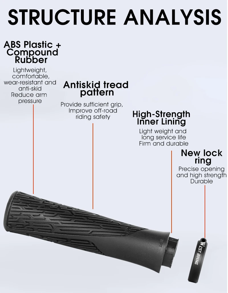 Description Picture 5 of itemWEST BIKING Bicycle Handle Bar Grips MTB Bike Handlebar Cover Plug Rubber Non-slip Shock Absorption Grips Cycling Accessories