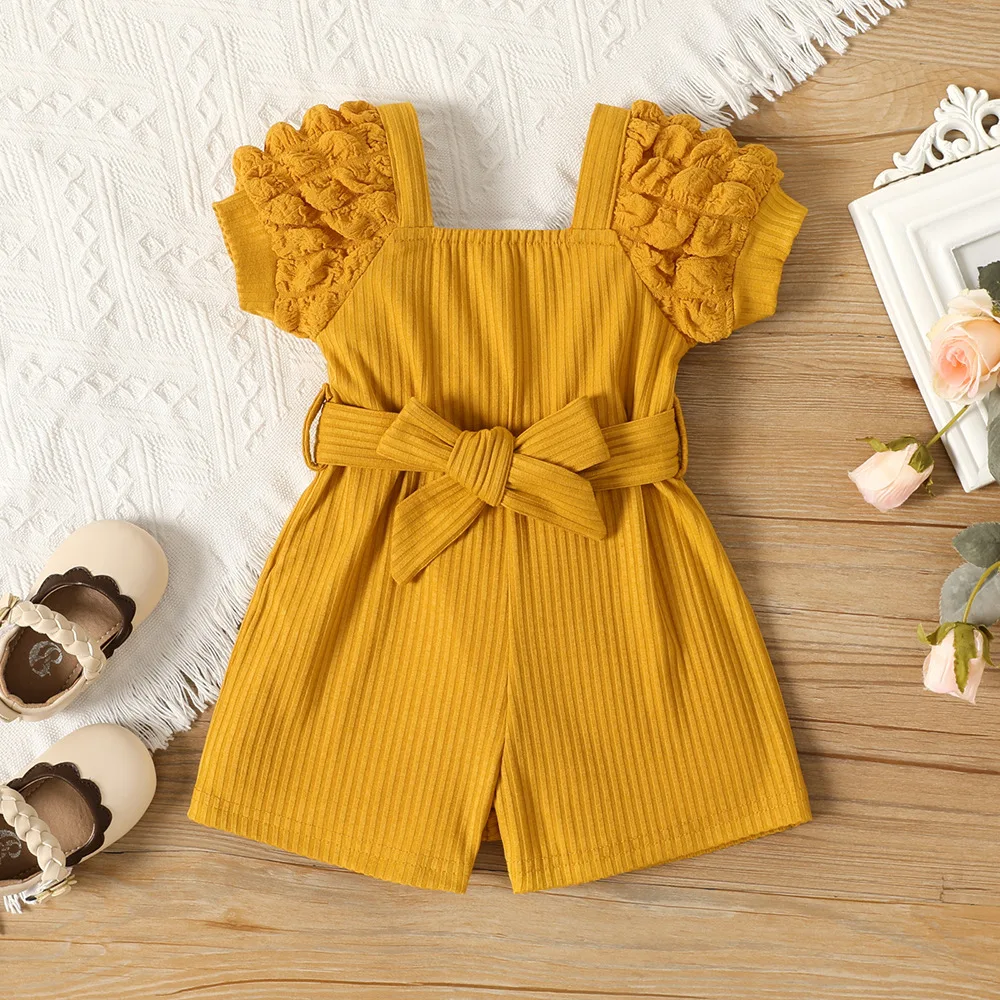 Baby Girl Bubble Sleeve Jumpsuit & Belt 4