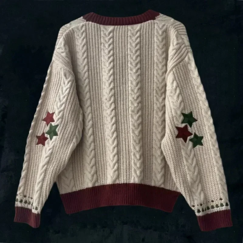 Christmas Tree Women Cardigan Autumn Winter Knitted Cardigans with Star Embroidery Holiday Sweater Folklore Tops Christmas Gift 5