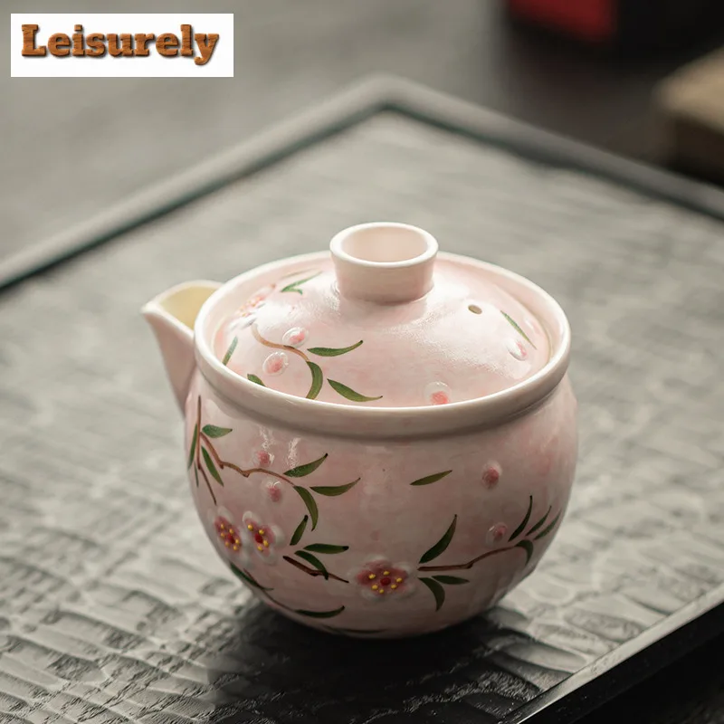 150ml Hand-painted Peach Blossom Teapot Zen Tea Infuser Pot Tea Maker Kettle with Strainer Dahongpao Chinese Tea Set Ornaments