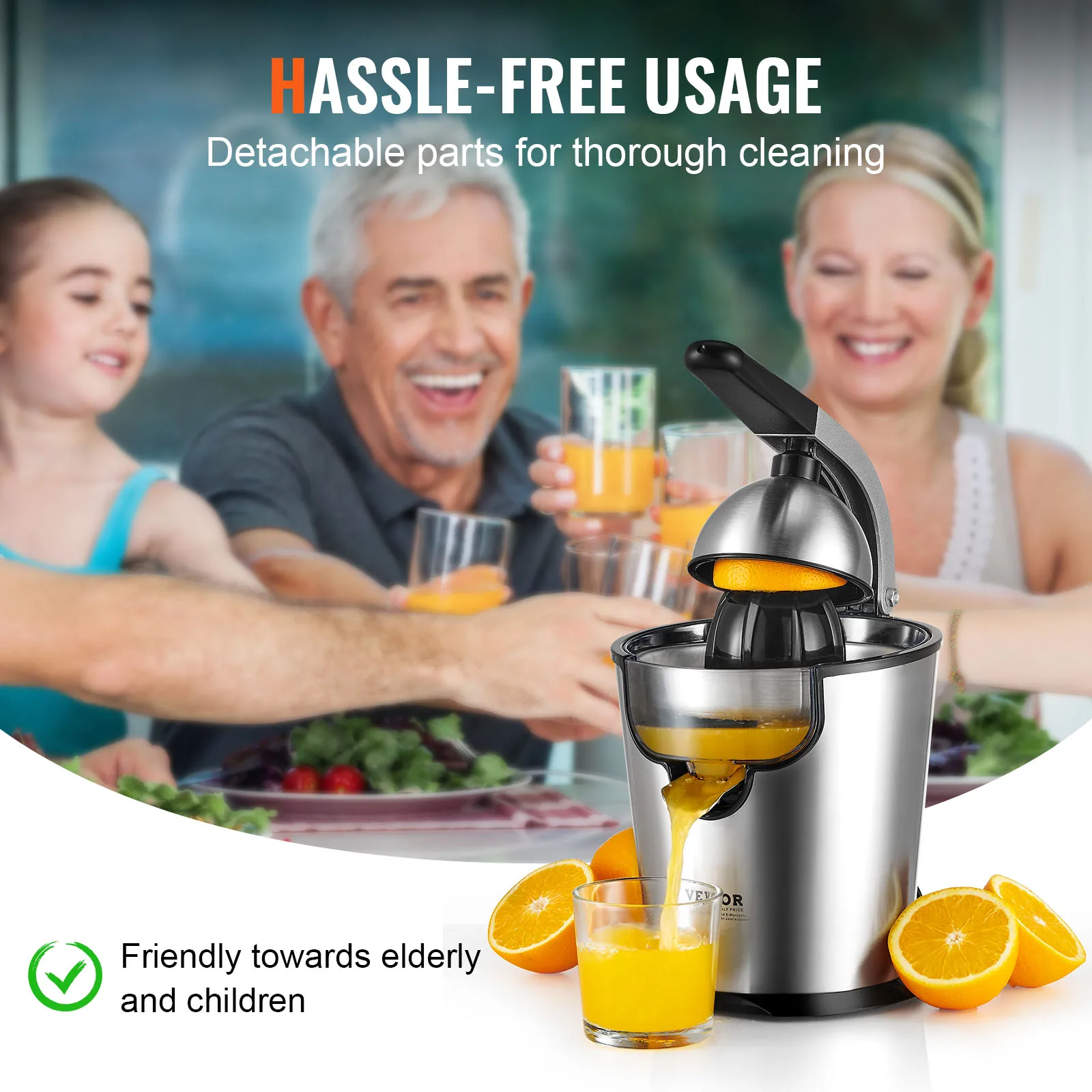 VEVOR Electric Citrus Juicer Orange Juice Squeezer with Two Size Juicing Cones 300W Orange Juice Maker with Soft Grip Handle  6