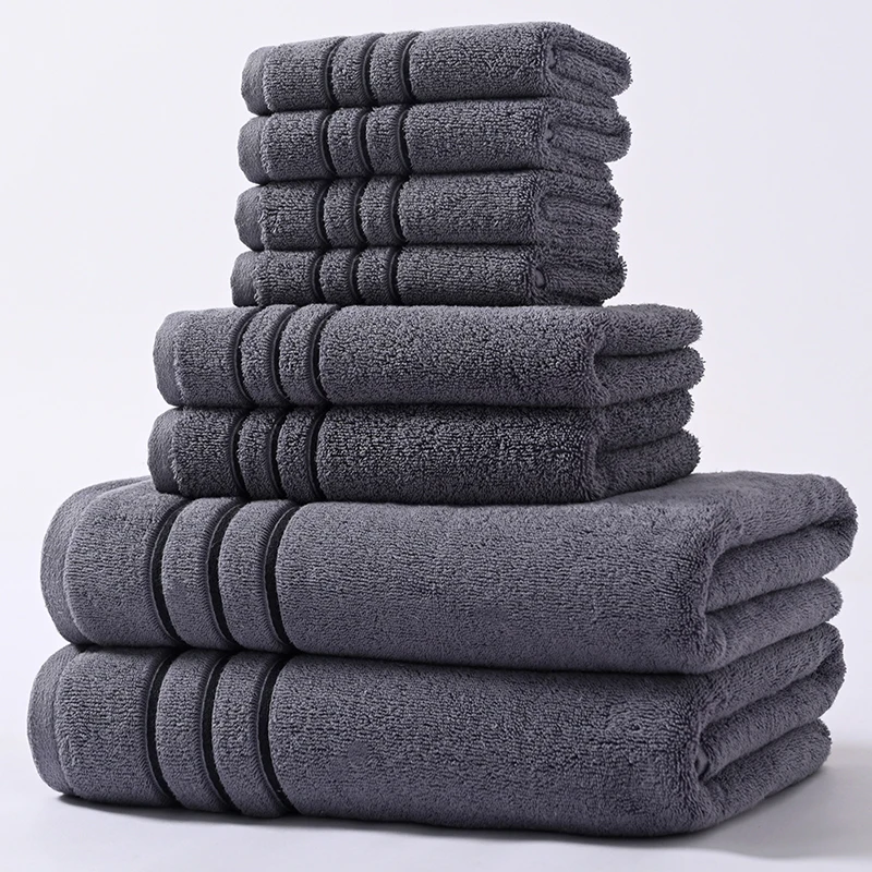 6/8PCS Bath Towel Set Adult Bathroom Cotton Super Absorbent 2 Wash Towel 2 Hand Towel 2 Bath Towel Hotel Spa Beauty Salon Grey 4
