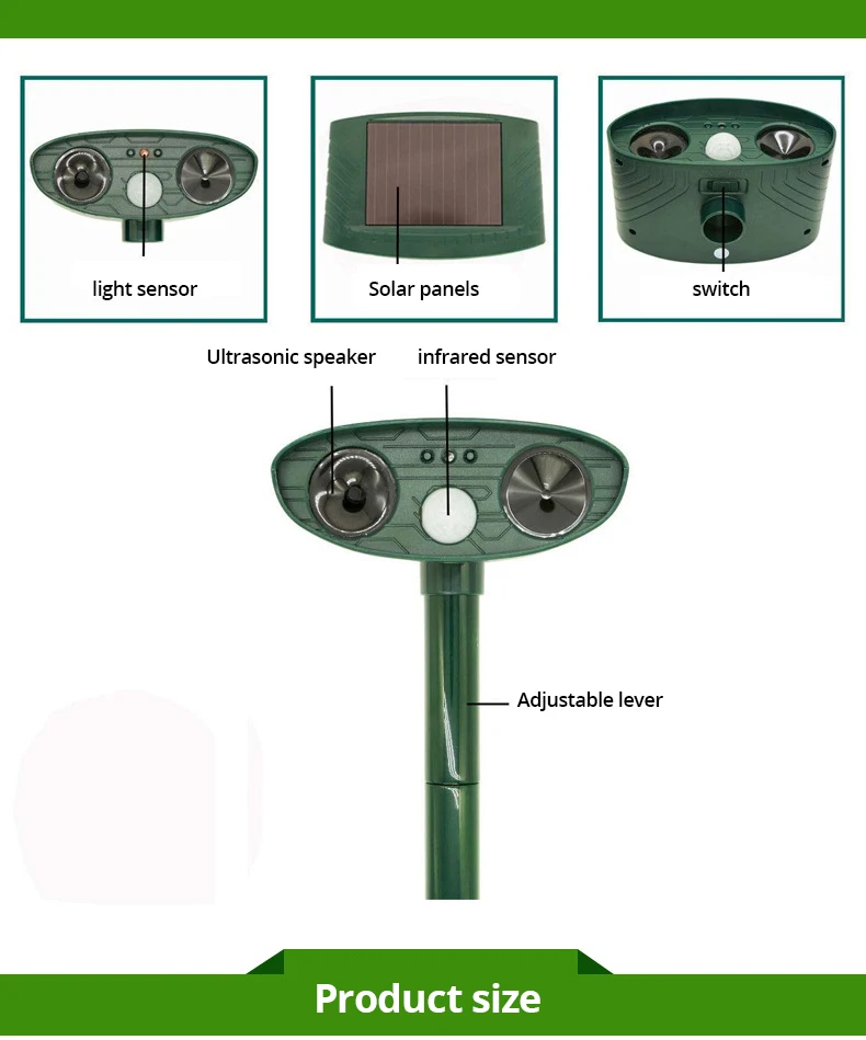 1 Stück Ultraschall-Tiervertreiber mit Solarenergie für Katzen und Hunde, wiederaufladbar, für Garten, Hof, wasserdicht, zur Tierabwehr – Detail 3